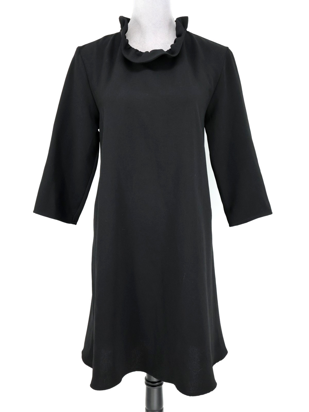 Pomander Place Dress Womens Medium Black Crepe Ruffle Collar Tie in Back